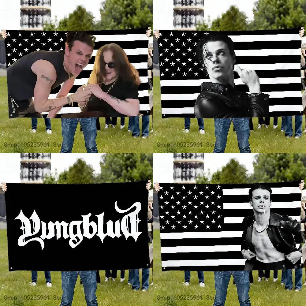 drapeau noir blanc rayures étoiles graphique eyelets opaques accrochable publicité cadeau anniversaire noël