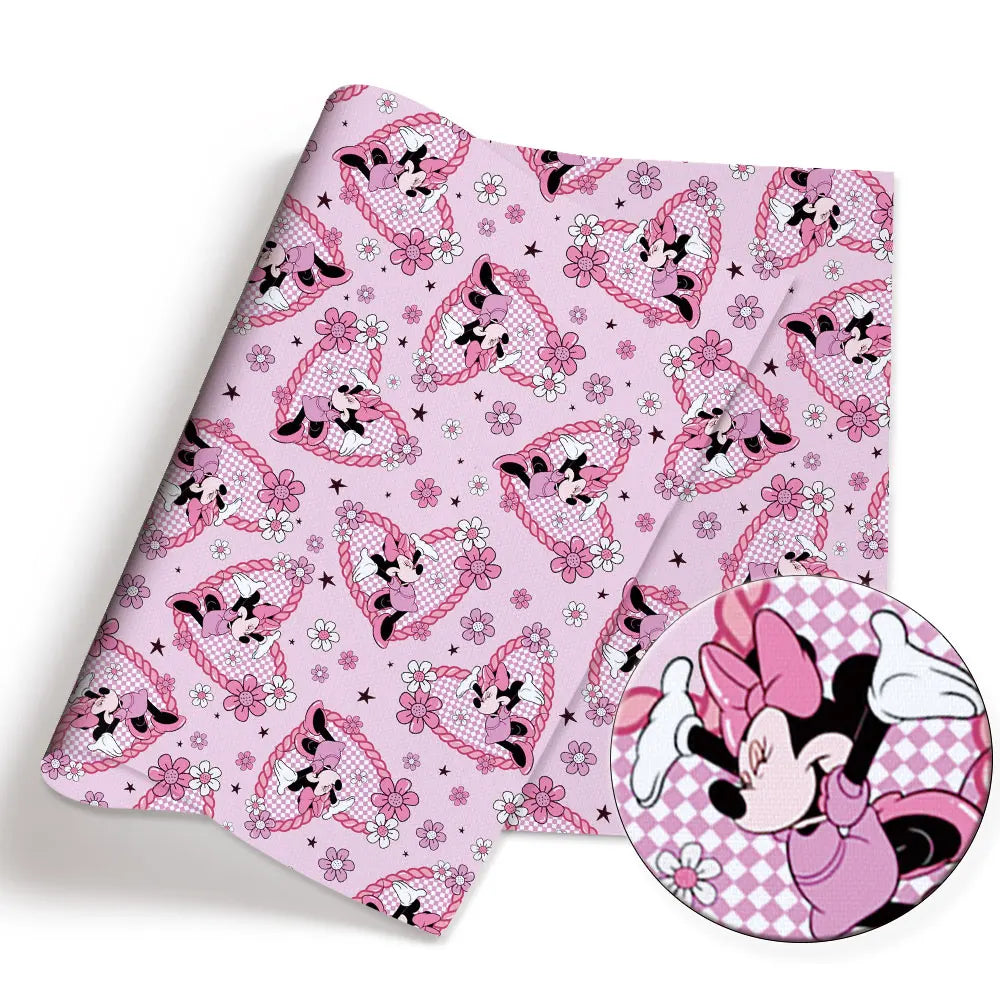 tissu imprimé personnages animés rose clair fleurs coeurs simple enfants patchwork bricolage coton 140x50cm
