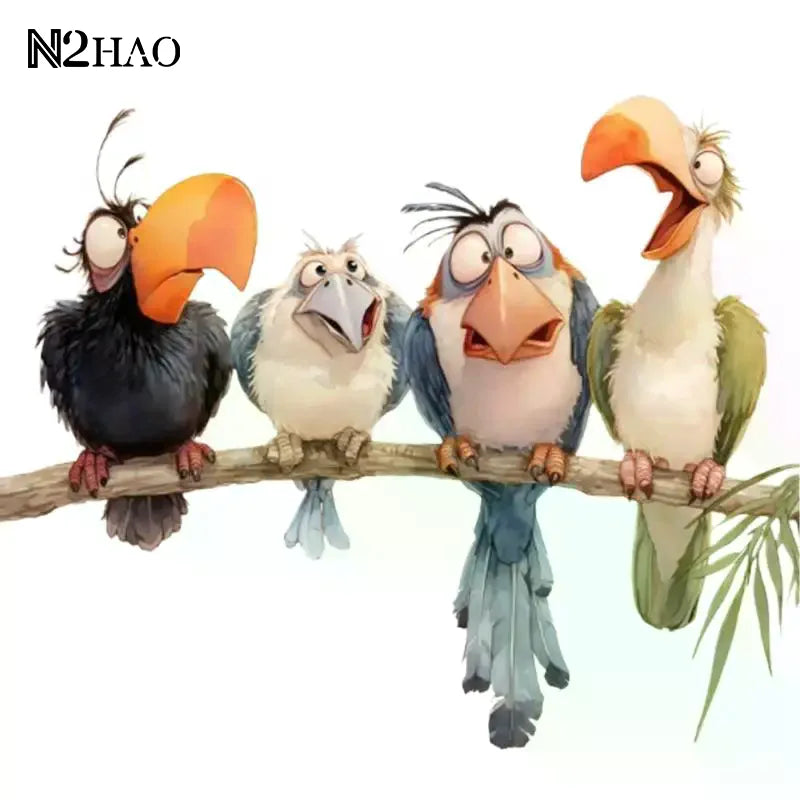 autocollant mural oiseaux perroquets cartoon branché plumes coloré chambre enfants decoration