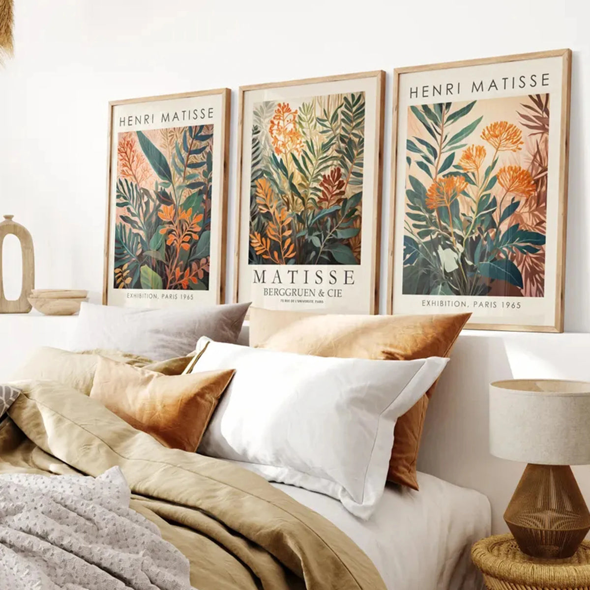 affiches multicolores illustration florale art moderne cadre bois salon chambre decoration interieure