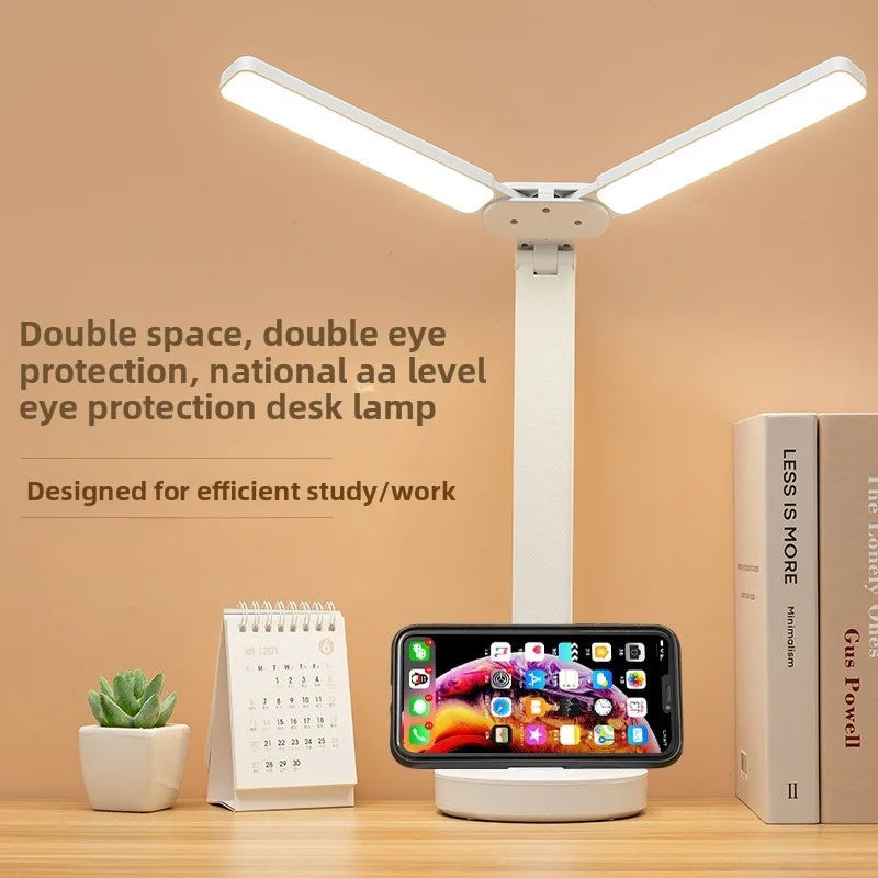 lampe rechargeable led dimmable tactile protection yeux moderne blanc support téléphone