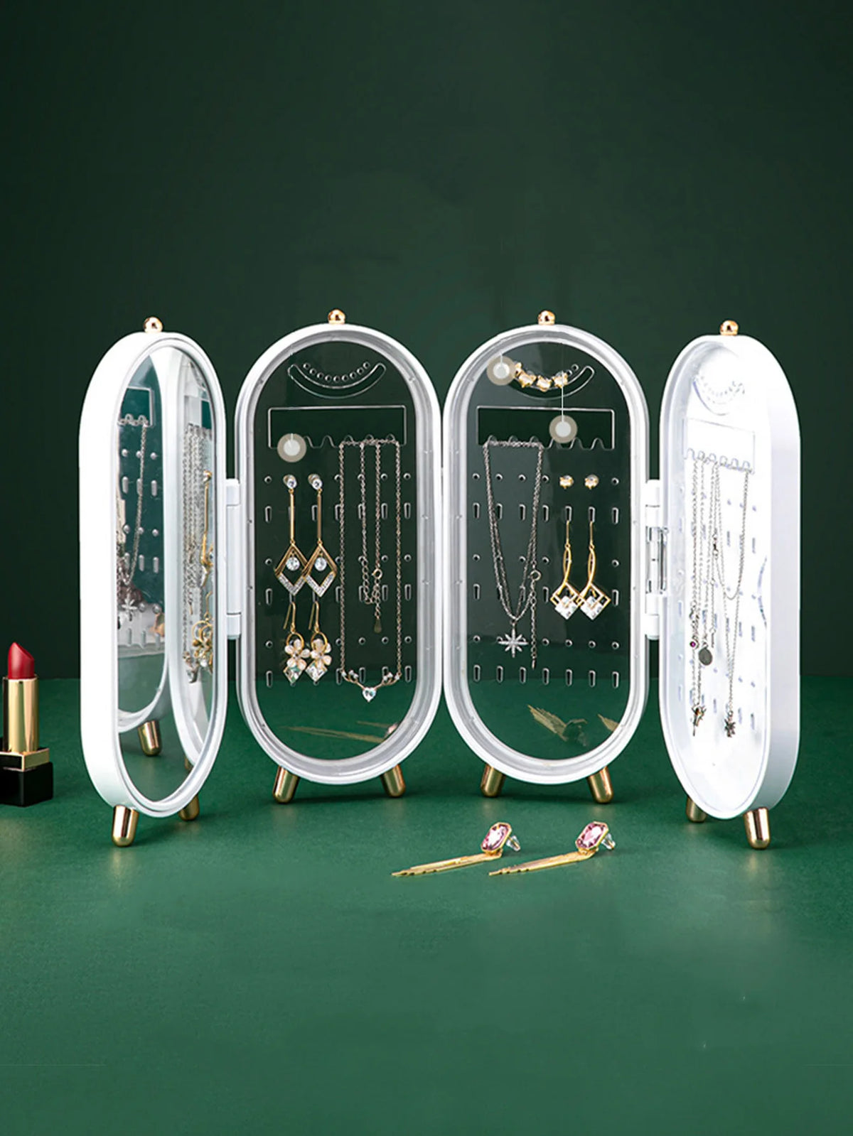 boîte bijoux transparente moderne miroir poignées boucles d'oreilles colliers pendentifs vert blanc portable chambre