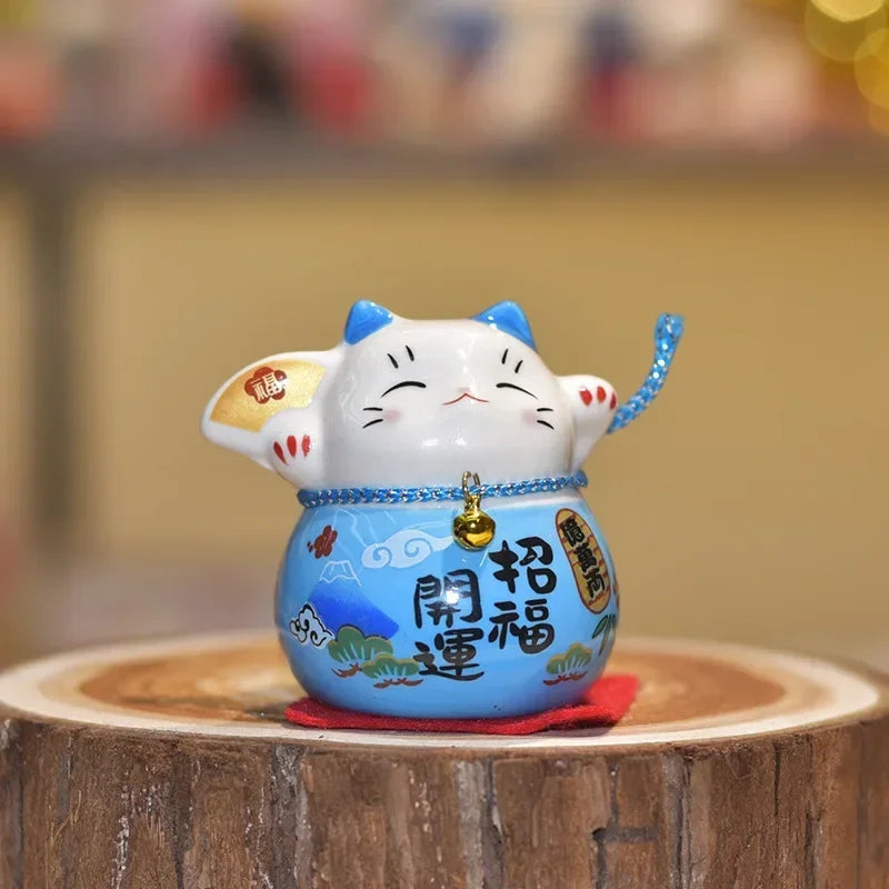 chat souriant tirelire céramique japonaise motifs floraux couleur rouge vert rose bleu jaune