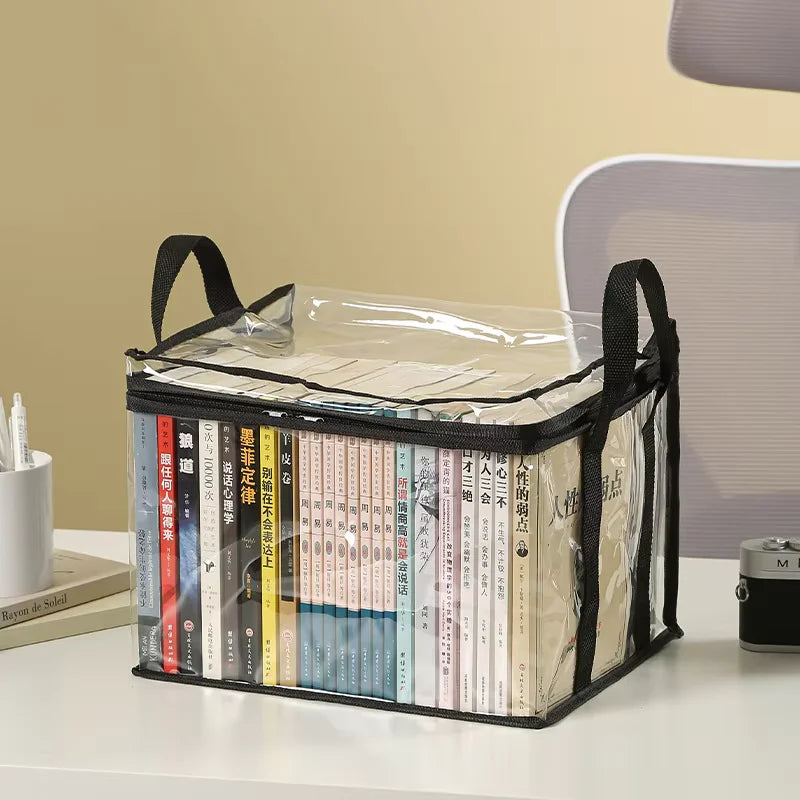 organisateur livres transparent noir poignées amovibles moderne pratique sac livres étudiant classe rangement ménage
