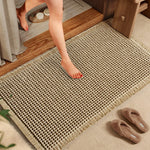 tapis bain absorbant anti dérapant coton moderne beige clair maille fine franges bord salle