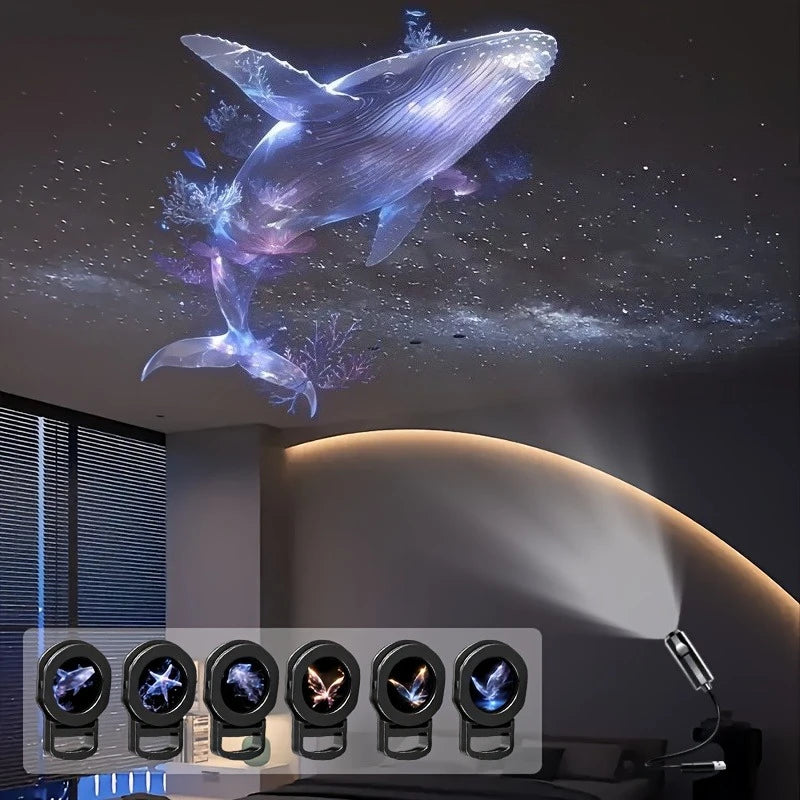 projecteur led motifs animaux baleine papillon chambre enfants deco moderne bleu violet doré