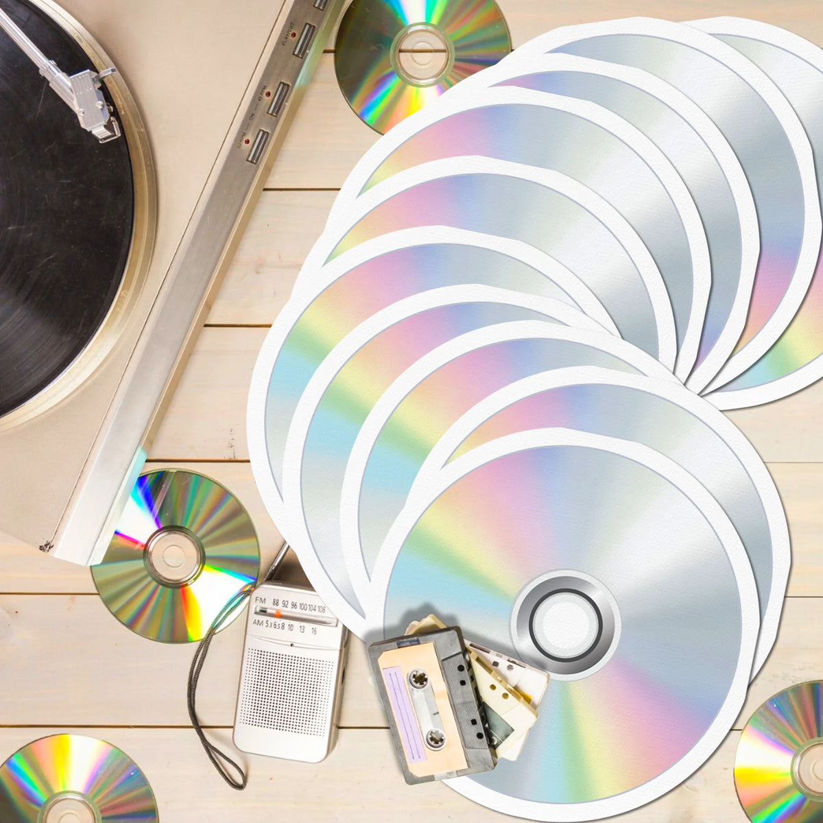 serviettes papier motif cd vinyle cassette audio anniversaire fête rétro disco années