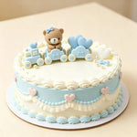 décoration gâteau anniversaire ours bleu rose voiture dessin animé nuages coeurs enfant festive résine
