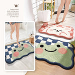 tapis bain antidérapant polyester feutre décoratif carreaux géométriques souriant vert clair bleu marine