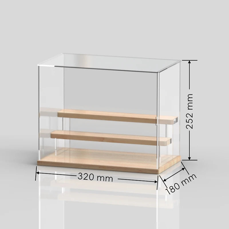 étagère figurines transparente moderne bois clair réutilisable pliable organisateur collection carrée respectueuse environnement minimaliste