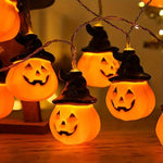 guirlande lumineuse halloween citrouilles souriant chapeaux noirs orange led piles chambre salon