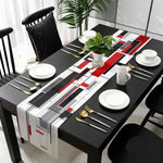 chaise table lin géométrique rouge noir gris moderne minimaliste decoration abstraite opaque