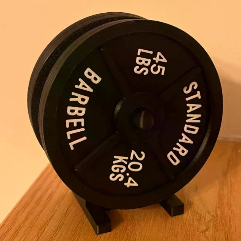 porte gobelet haltère noir imitation disque musculation standard barbell 45 lbs 20.4 kgs surface