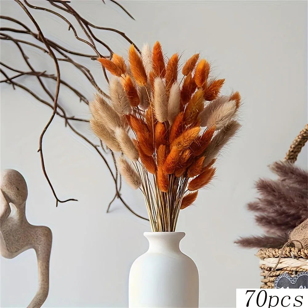 décoration boho bouquet séché eucalyptus pampas feuilles graminées vase naturel orange jaune