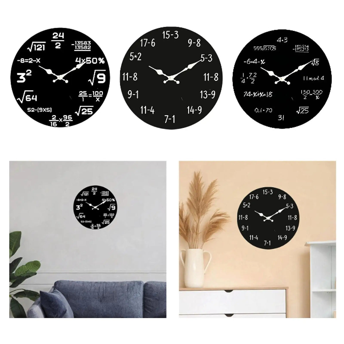 horloge murale mathématiques équations aiguilles bois moderne opaque salon chambre