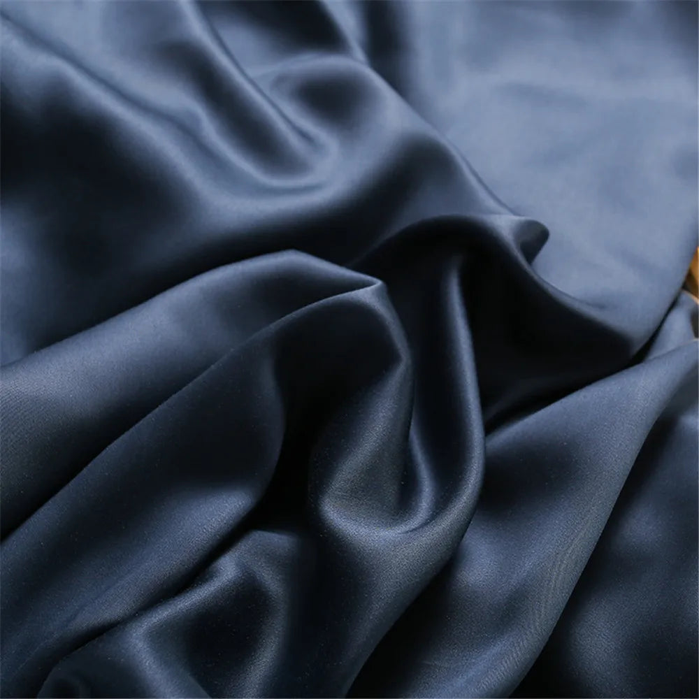 drap lit bleu marine uni soie 100% moderne oreillers taies d'oreiller drap plat queen