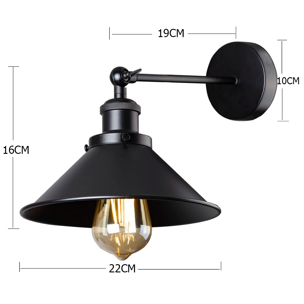 lampe murale industrielle noire réglable vintage E27 flux lumineux étude chambre salon