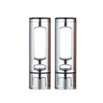distributeur savon liquide or argent blanc moderne finition métallique fenêtre transparente minimaliste vis