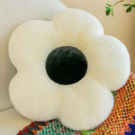coussin rond fleuri pelucheux doux moderne vert rose blanc jaune gris