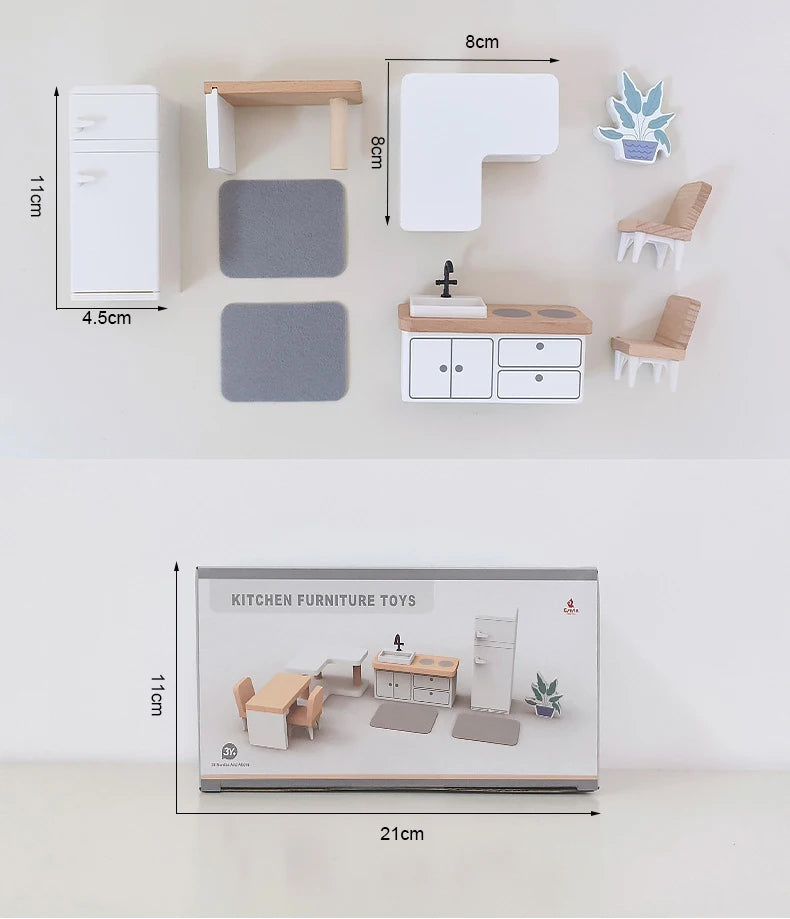 meubles cuisine salle bain miniatures blanc bois naturel enfants ans
