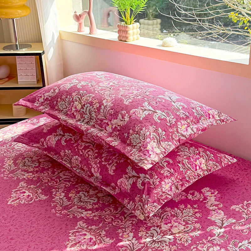 ensemble deux taies d'oreiller bleu fleurs blanches romantique lit double coton polyester
