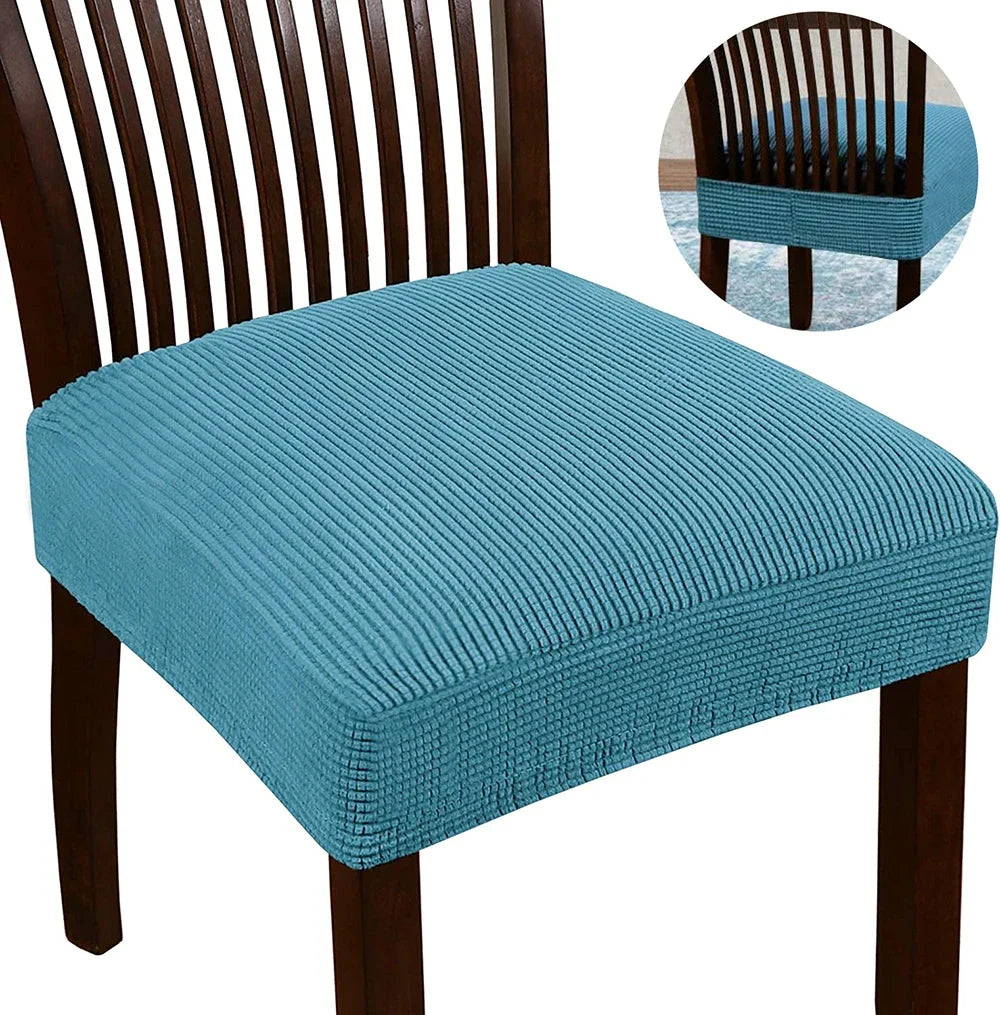 Housse chaise moderne polyester bleu rayures horizontales élastique lavable 30°C