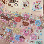 stickers 3d bulles kawaii animaux coeurs étoiles maison ours chauves souris pompons cloches journal