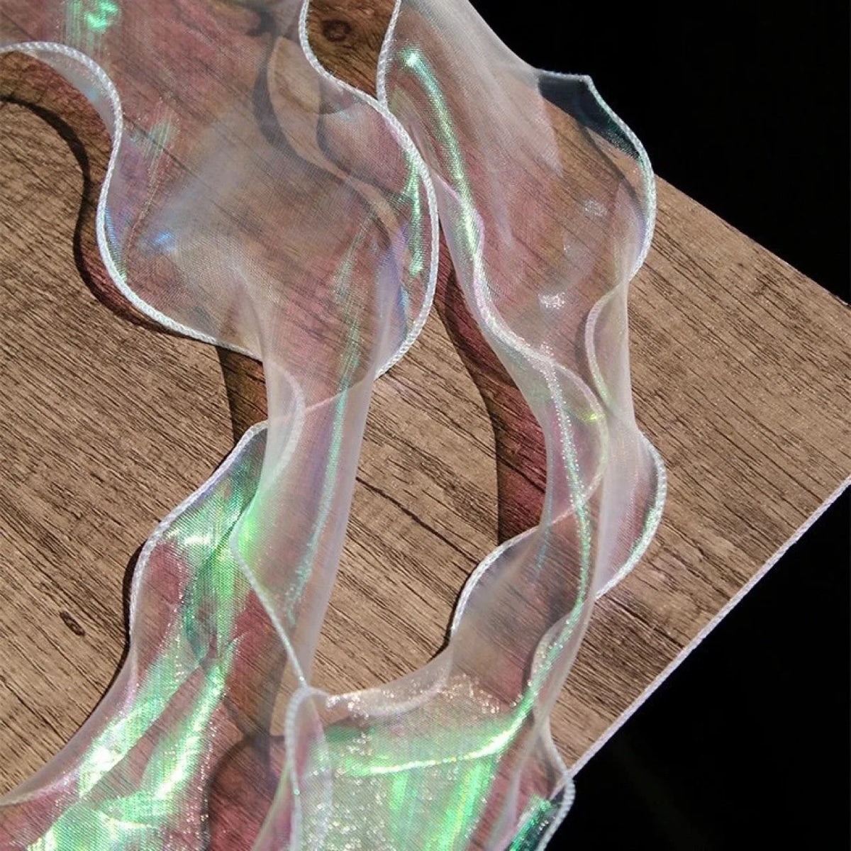 ruban organza polyester nylon 10m transparent vert rose rayures brillant semi transparent moderne élégant