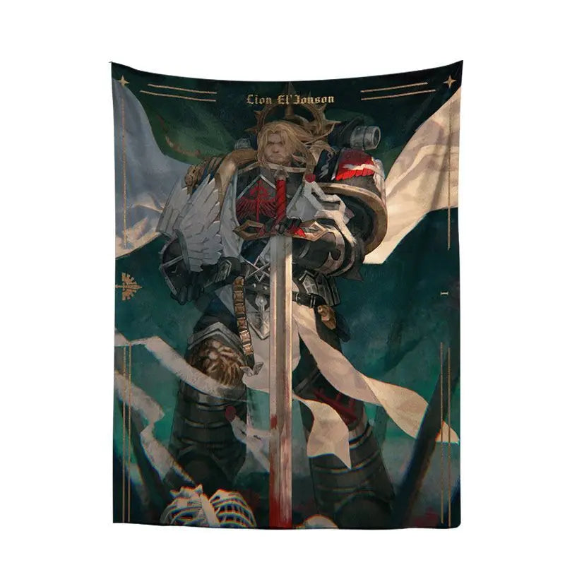 tapisserie murale warhammer 40k personnage armé bleu noir rouge moderne détaillée hand washable digital