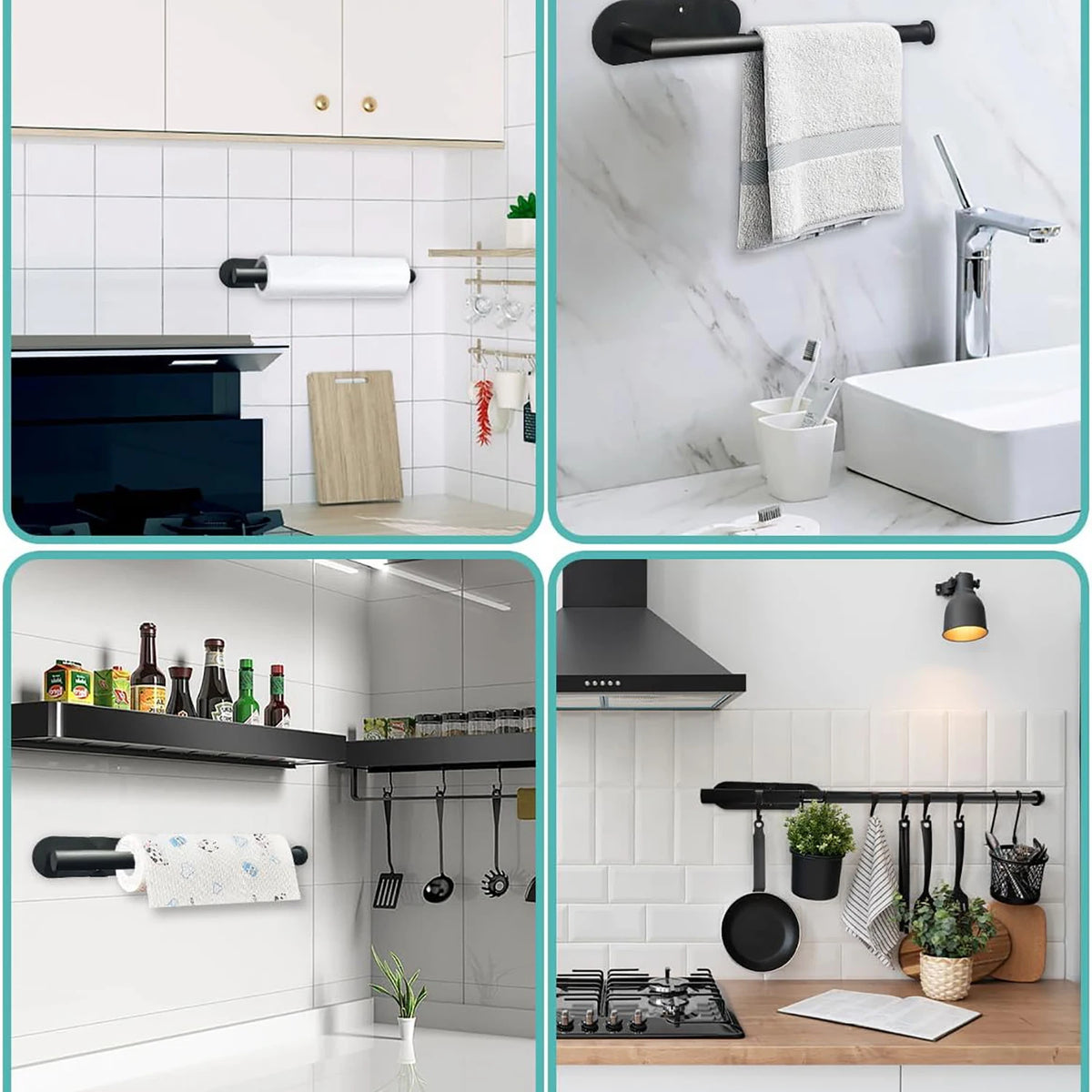 porte serviettes adhésifs modernes noir utilisation multiple salle bain matériaux métal plastique