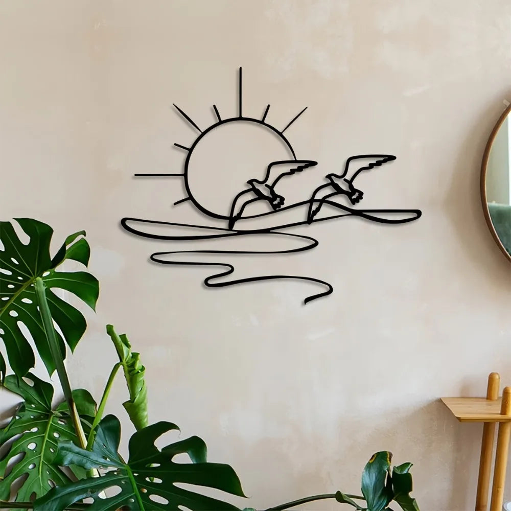 décoration murale métal soleil oiseaux vol moderne minimaliste chambre salon farmhouse