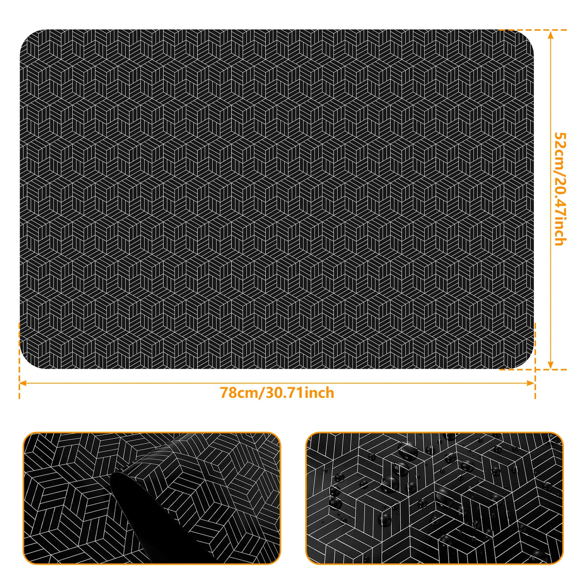 tapis protection plaque cuisson silicone respectueux environnement noir motif géométrique moderne 78cm 52cm