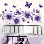 sticker mural adhésif fleurs violettes papillons floral romantique décoration intérieure accessoires maison chambre salon