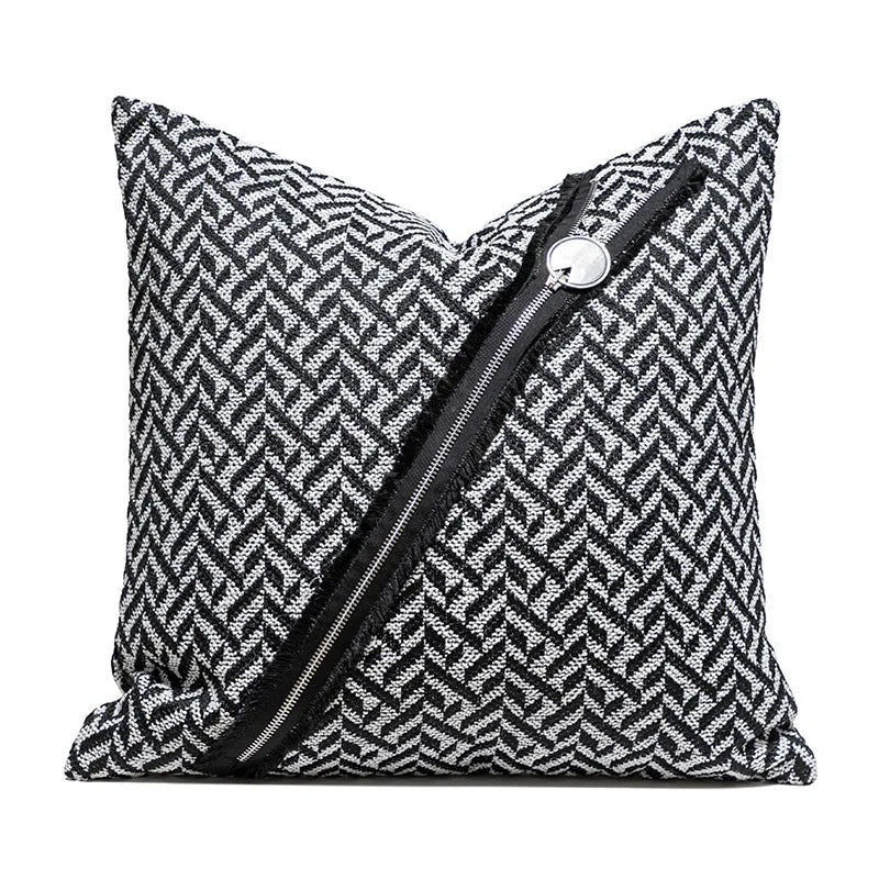 coussin géométrique laine coton contemporain beige gris noir décoratif sofa lit voiture