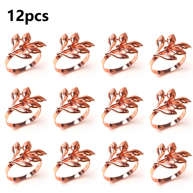 anneaux serviette feuilles or argent rose gold moderne élégants décoration table mariage noël