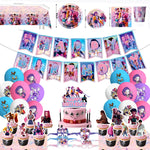 décoration anniversaire pop moderne happy birthday banner galets gobelets serviettes transparentes adhésives multicolores festives