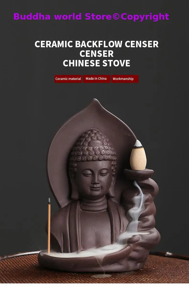 diffuseur encens bouddha forme sculptée marron relief artisanal cendre bâtonnet incense stick décoration maison