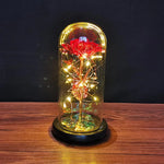 veilleuse led rose artificielle cloche verre éclairage couleur variée base noire