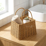 panier tressé marron clair rose rangement stockage bohème minimaliste respectueux environnement multifonctionnel