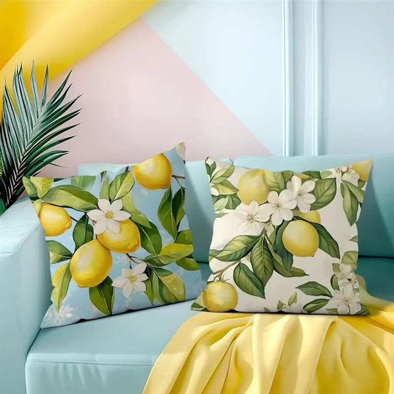 taies d'oreiller polyester citron vintage naturel fleurs blanches couleurs vives décoration maison jacinthe