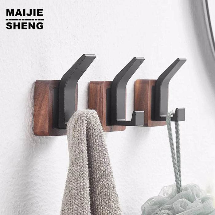 Crochet serviette salle de bain sans perçage en aluminium et bois blanc