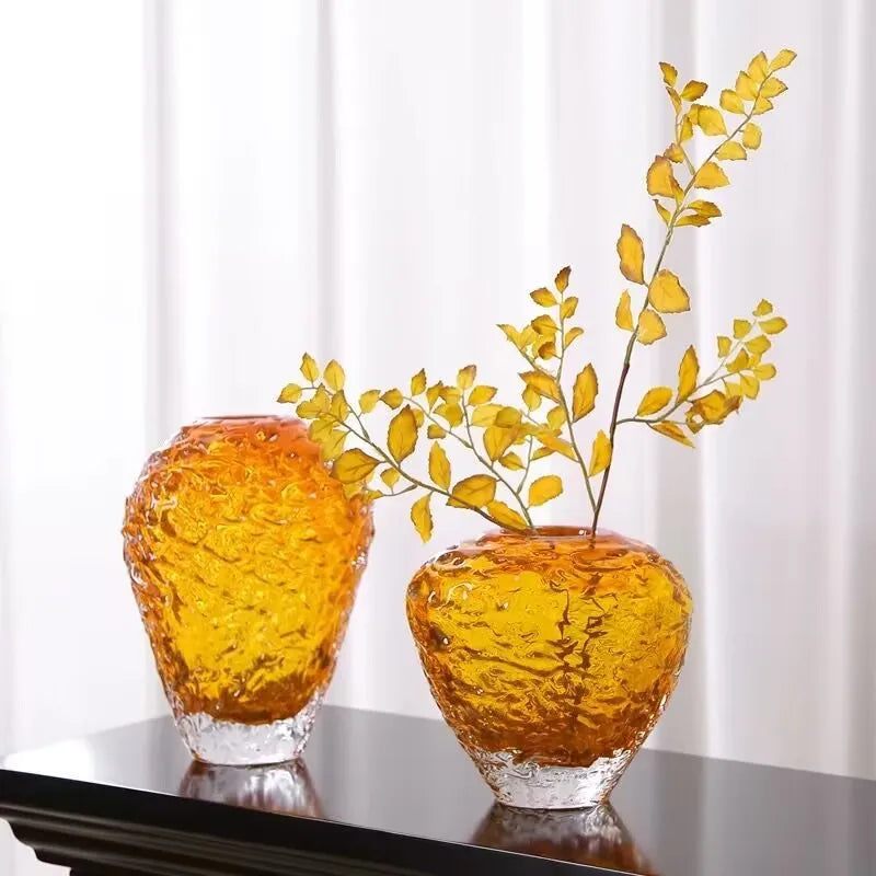 vase verre moderne orange jaune blanc texturé branches poppies décoration salon chambre
