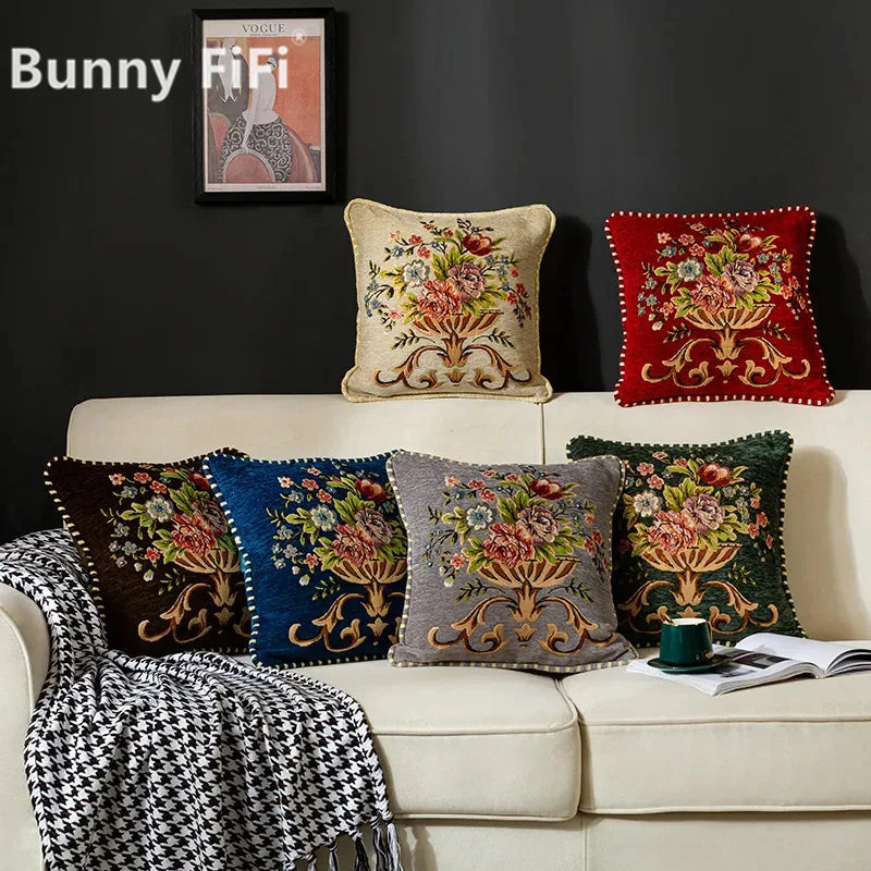 housse coussin carré motif floral brodé polyester coton décoration salon chambre voiture traditionnelle multicolore