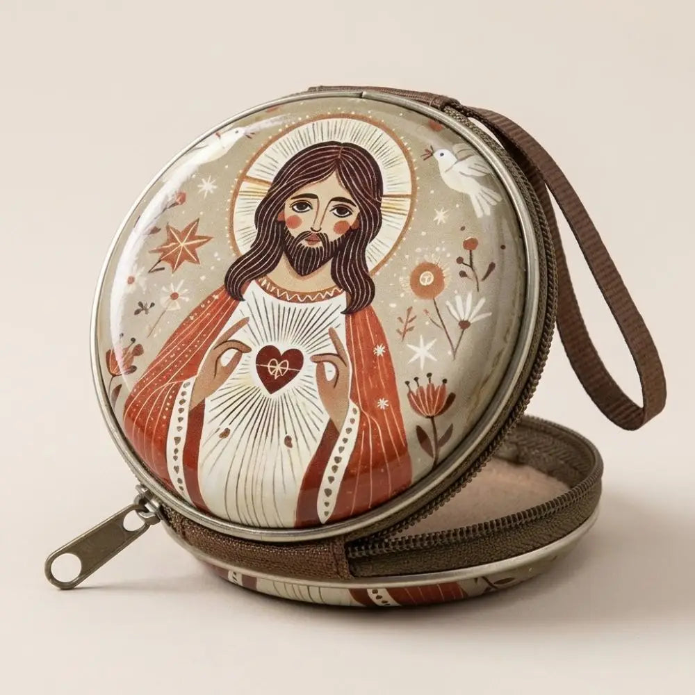 boîte rangement métal zipper illustrations religieuses saints coeurs sacrés multi usages opaques