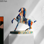 statue moderne cheval résine bleu orange marbrée opaque décoration intérieur salon bleu orange modernes