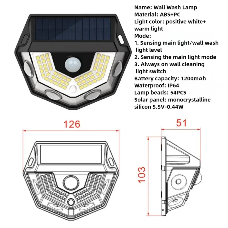 lampe solaire murale détecteur mouvement ip65 led moderne adhésive jardin extérieur