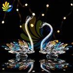 Sculpture cygne cristal plumes colorées transparent moderne décoration intérieure verte bleu jaune rose