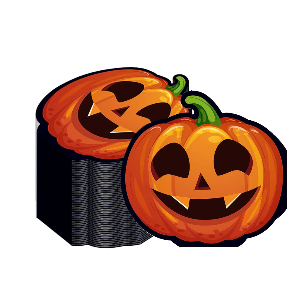 serviettes papier halloween motifs citrouille fantôme crâne main ensanglantée sorcière chauve souris cocktail