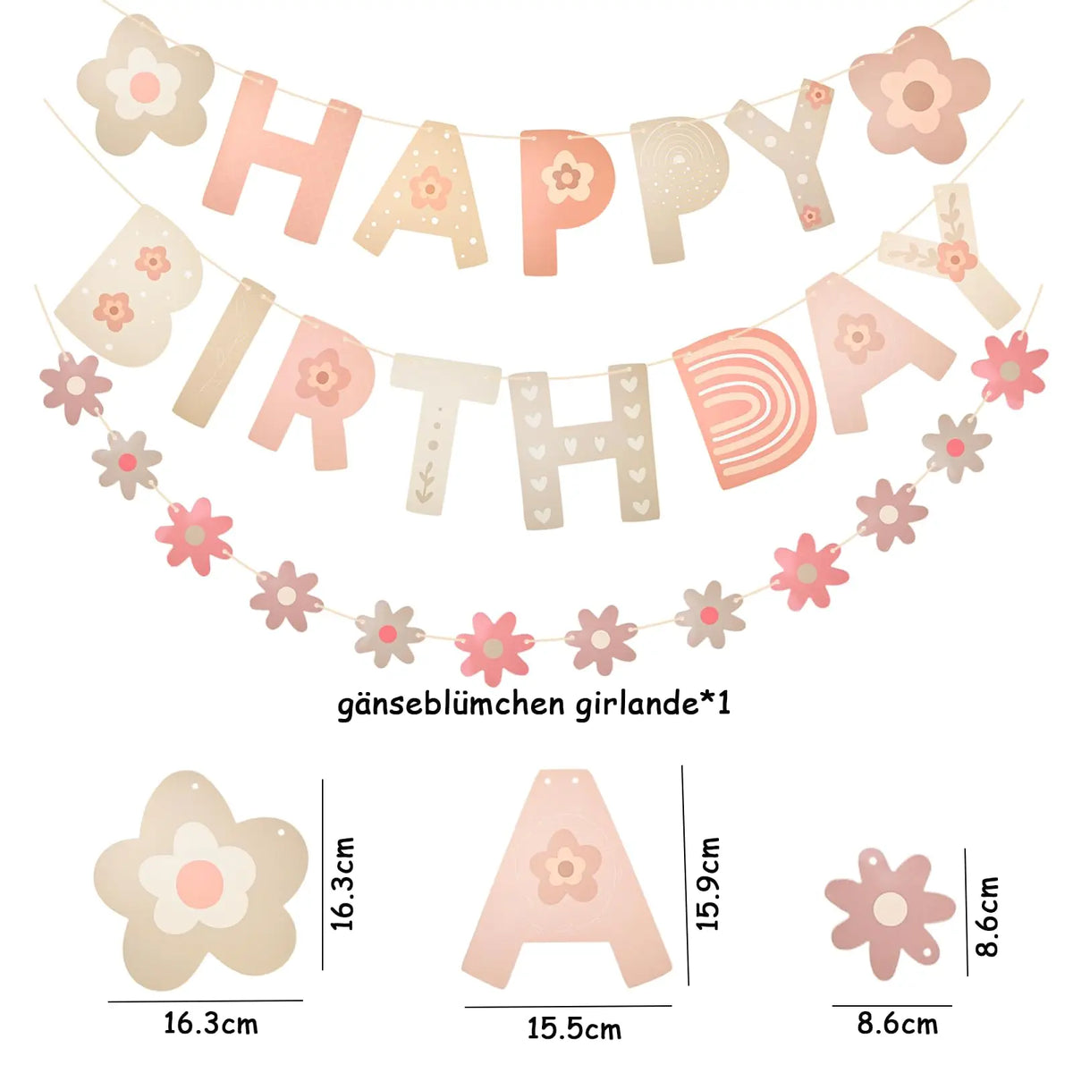 décoration murale guirlande fleurs lettres happy birthday motif floral occasion fête enfants anniversaire baptême