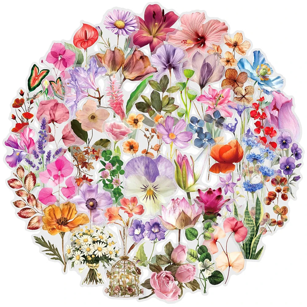 autocollants transparents floral multicolore décoration diy ordinateur portable téléphone bouteille eau agenda pack 10pcs